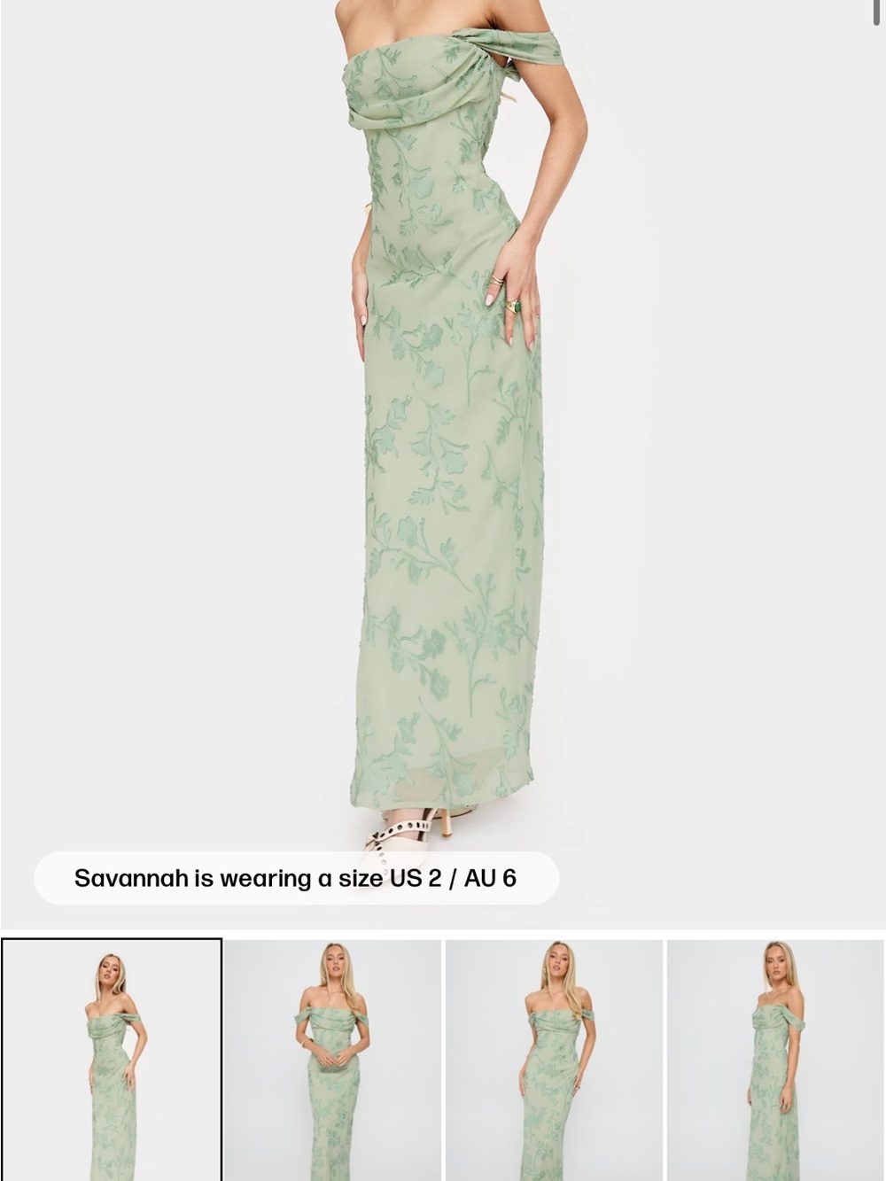 Princess Polly Off-Shoulder Floral Maxi Dress in Sage Green